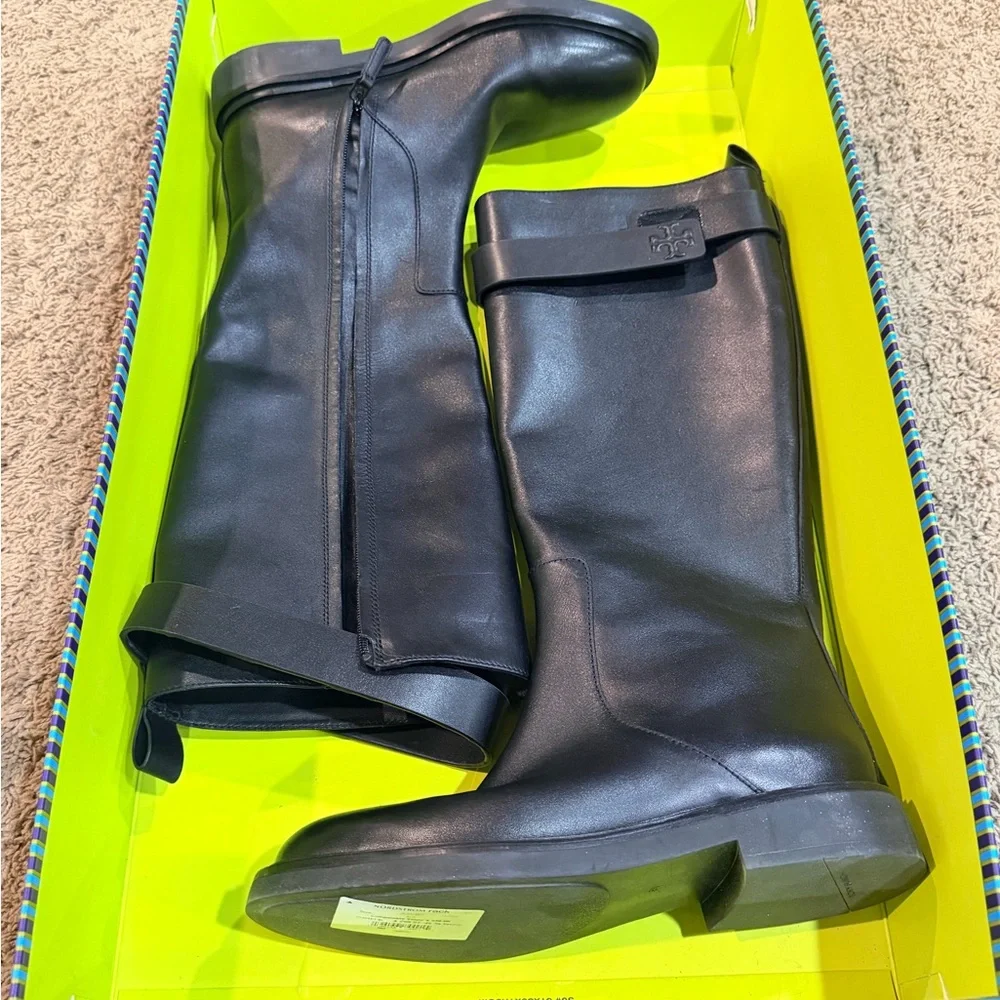 Tory Burch Black Leather Over-the-Knee Riding Boots